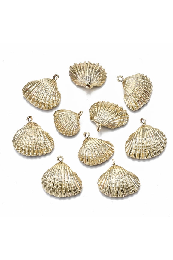 Electroplate Natural Shell Pendants with Iron Loop Shell Gold 19~25x19~26x7~9mm Hole: 1.8mm DIY