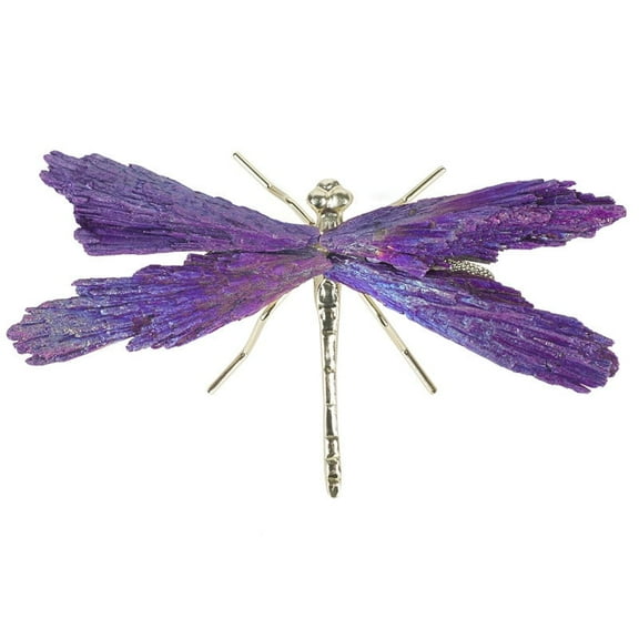 Electroplate Natural Tourmaline Insect Dragonfly Figurine with Alloy Findings for Desktop Ornament Blue Violet 110~140mm