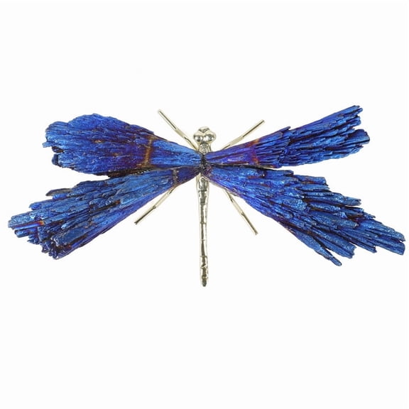 Electroplate Natural Tourmaline Insect Dragonfly Figurine with Alloy Findings for Desktop Ornament Dark Blue 110~140mm