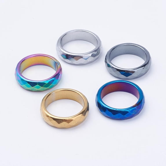 Electroplate Non-Magnetic Synthetic Hematite Rings Faceted Mixed Color Size 7(17.3mm)