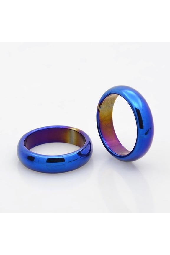 Electroplate Non-Magnetic Synthetic Hematite Wide Band Rings Blue Plated 17mm