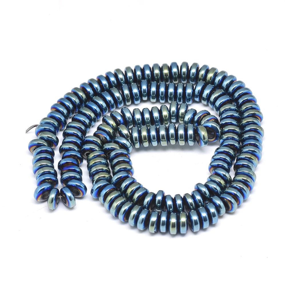 Electroplate Non-magnetic Hematite Beads Strands Heishi Beads Disc/Flat Round Green Plated 6x2.5mm Hole: 2mm about 150pcs/strand 15.7 inch
