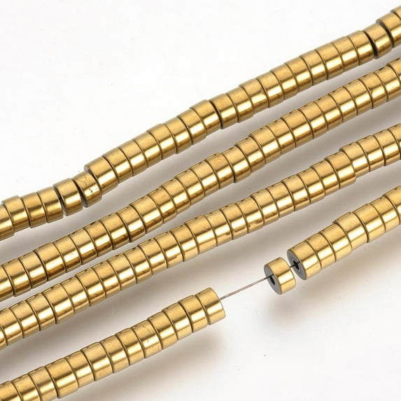 Electroplate Non-magnetic Synthetic Hematite Beads Spacers Strands Heishi Beads Flat Round/Disc Golden Plated 4x2mm Hole: 1mm about 200pcs/strand 15.7 inch