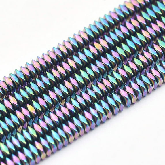 Electroplate Non-magnetic Synthetic Hematite Beads Strands PVD Vacuum Plating Faceted Square Multi-color Plated 2x2x1mm Hole: 0.6mm about 406pcs/strand 15.7 inch(40cm)