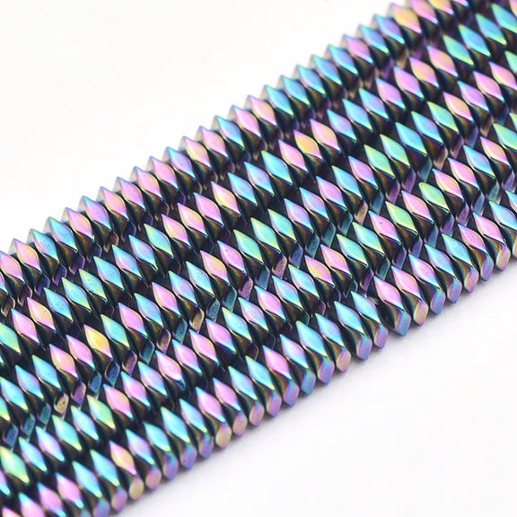 Electroplate Non-magnetic Synthetic Hematite Beads Strands PVD Vacuum Plating Faceted Square Multi-color Plated 2x2x1mm Hole: 0.6mm about 406pcs/strand 15.7 inch(40cm)