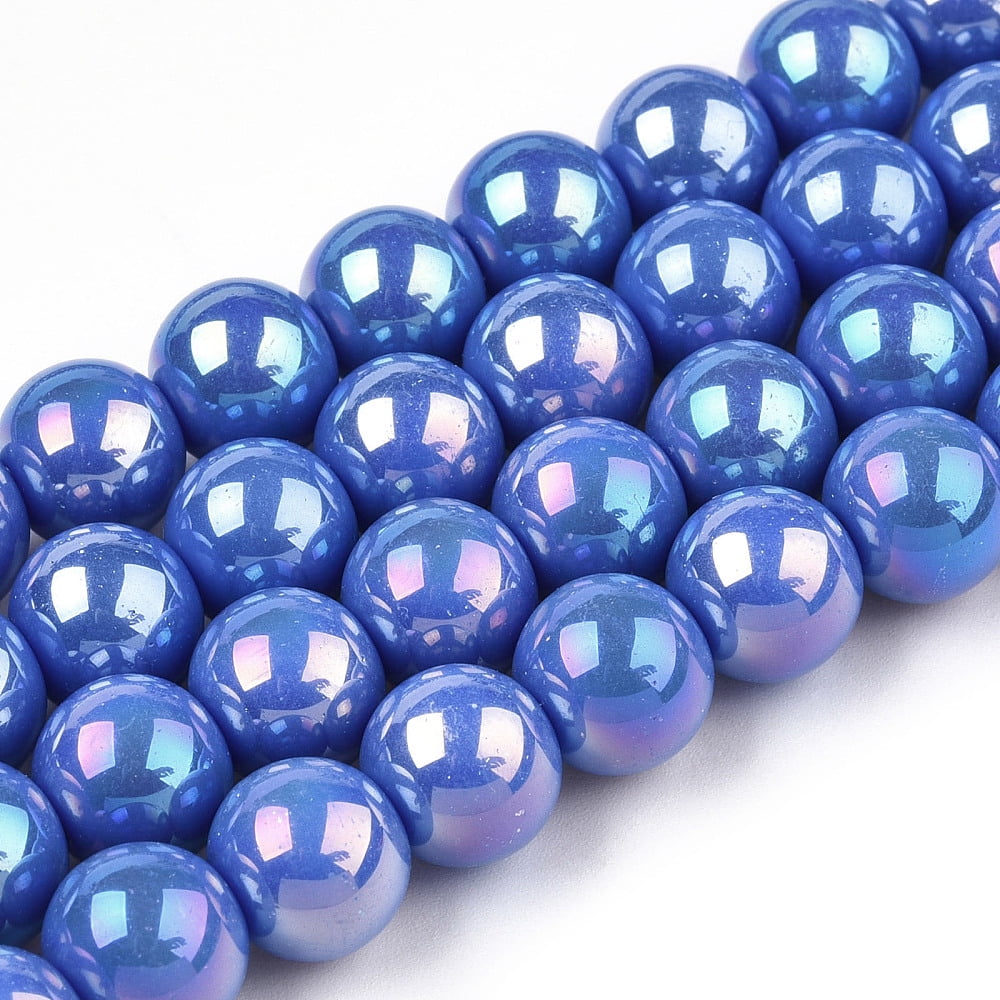 Electroplate Opaque Glass Beads Strands AB Color Plated Round Royal Blue 8~8.5mm Hole: 1.5mm about 51~53pcs/strand 14.96 inch~15.55 inch(38~39.7cm)