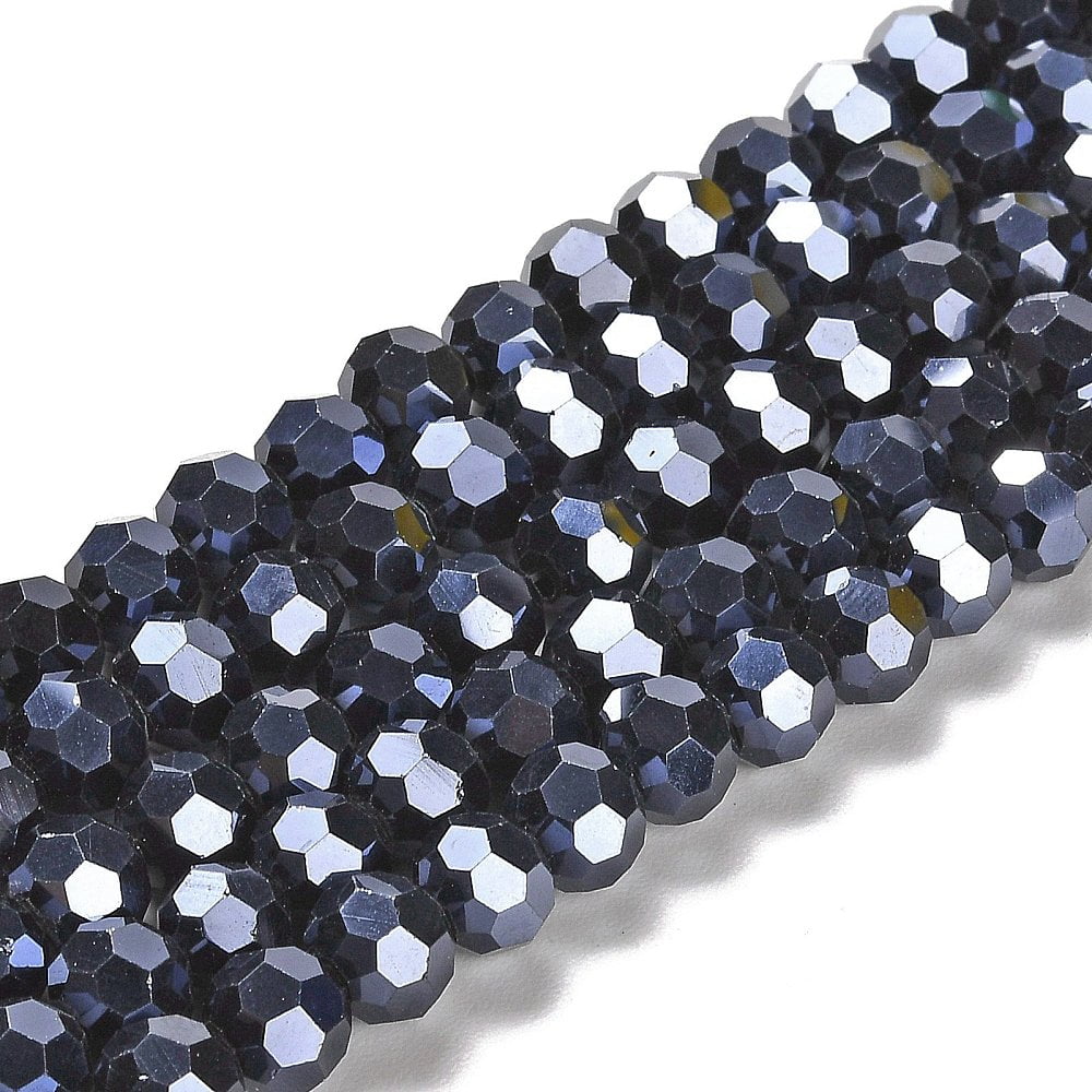 Electroplate Opaque Glass Beads Strands Faceted(32 Facets) Pearl Luster Plated Round Black 8mm Hole: 1mm about 66~69pcs/strand 19.29~19.57 inch(49~49.7cm)