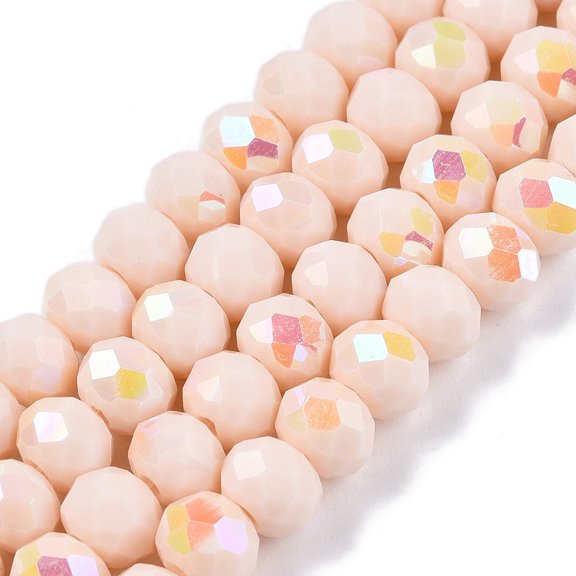 Electroplate Opaque Solid color Glass Beads Strands Half Rainbow Plated Faceted Rondelle Moccasin 6x5mm Hole: 1mm 80~85pcs/strand 38~40cm