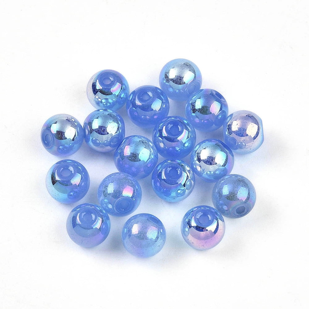 Electroplate Pearlized Glass Pearl Beads Iridescent Round Cornflower Blue 8x7.5mm Hole: 1.4~1.5mm about 692pcs/Pound