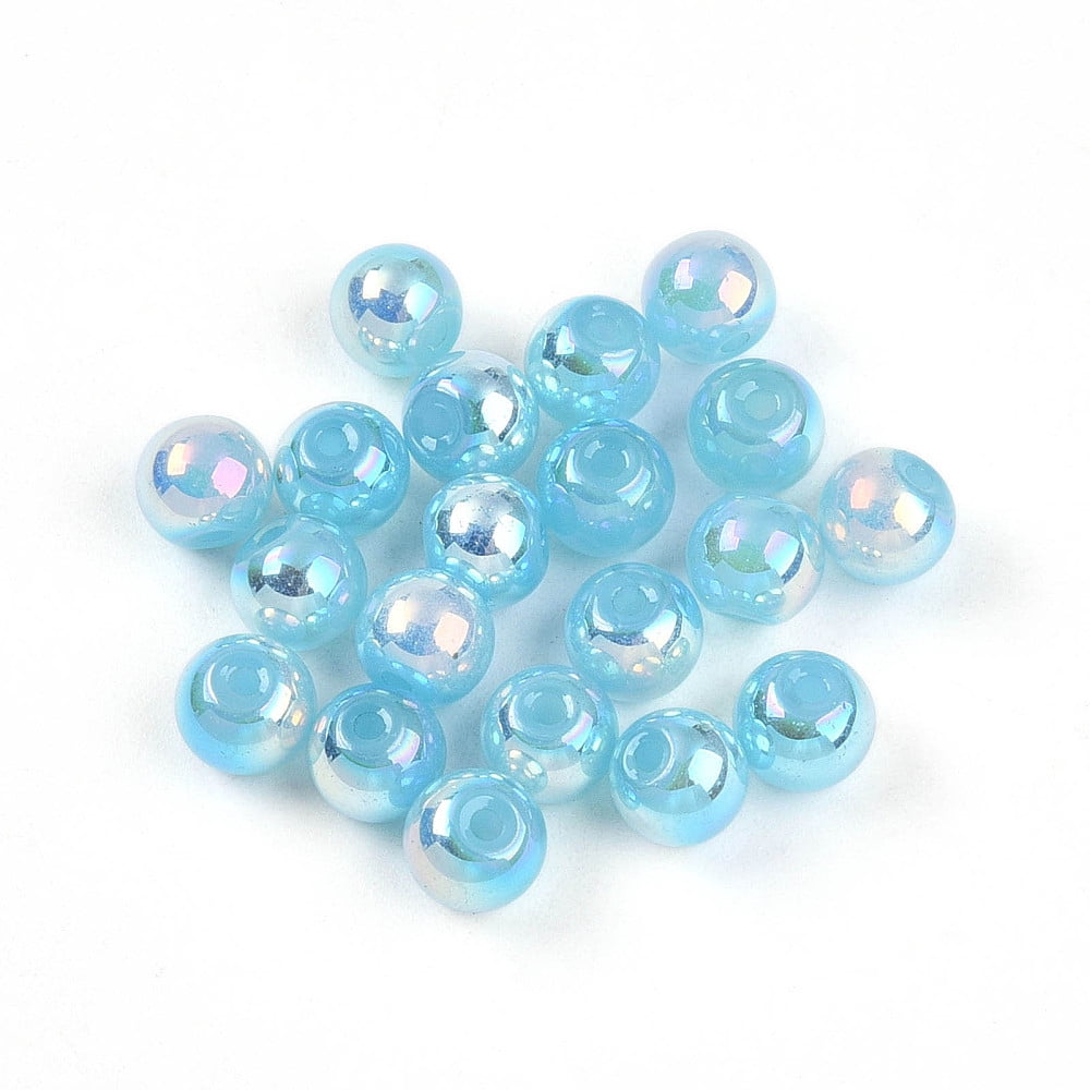 Electroplate Pearlized Glass Pearl Beads Iridescent Round Light Sky Blue 6x5.5mm Hole: 1.2~1.4mm 1730pcs/Pound