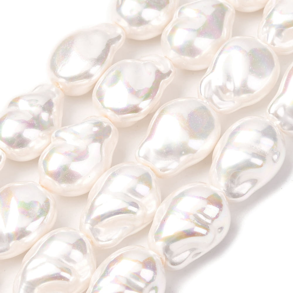 Electroplate Porcelain Imitation Pearl Beads Strands Baroque Pearlized AB Color White 19x13x11mm Hole: 1.2mm 21pcs/strand 15.43''(39.2cm)