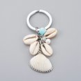 thumbnail image 1 of Electroplate Shell Keychain with Grade A Pearl Beads Natural Larimar Beads Iron Jump Ring Seashell Color Platinum 85mm, 1 of 2