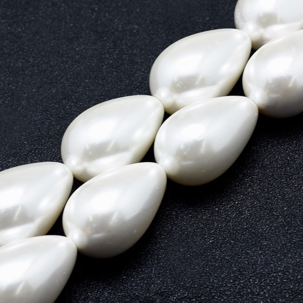 Electroplate Shell Pearl Beads Strands teardrop White 25x16mm Hole: 1~1.2mm about 16pcs/strand 15.7 inch(40cm)
