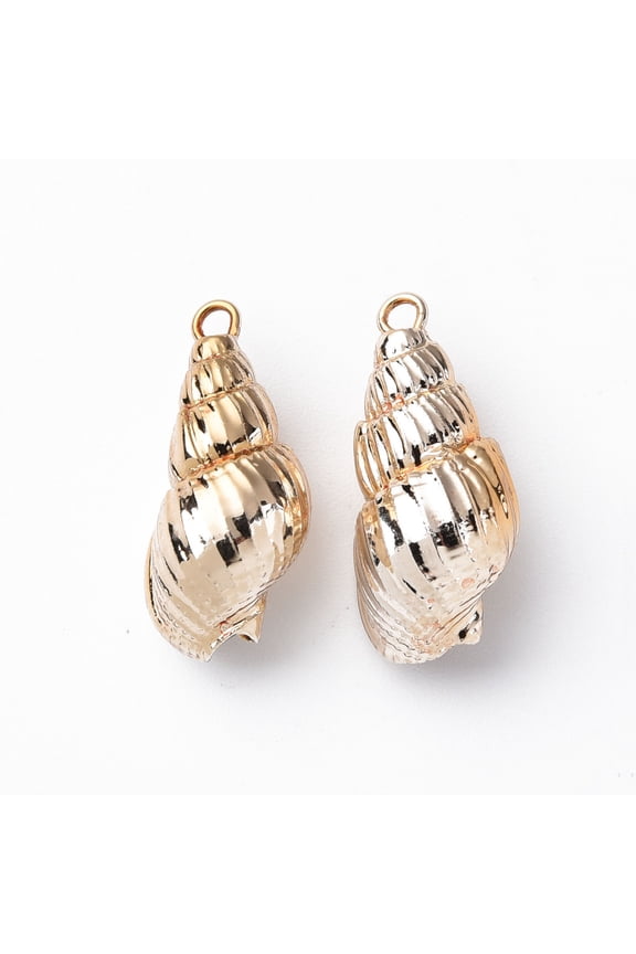 Electroplate Spiral Shell Pendants with Iron Findings Light Gold 21~26x9~12x8~10mm Hole: 1.8mm
