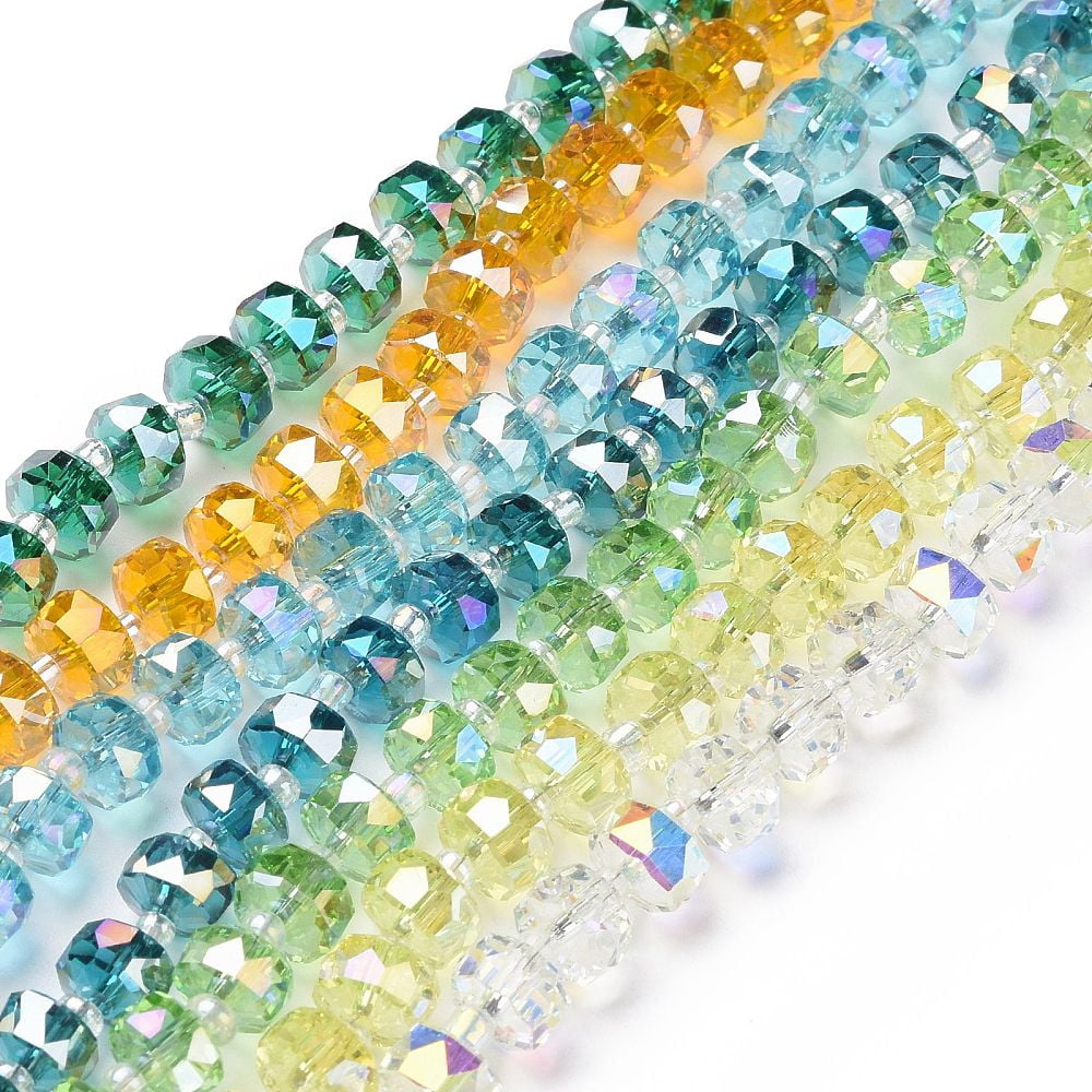 Electroplate Transparent Glass Beads Strands AB Color Plated Faceted Rondelle Mixed Color 7.5~8x4.5mm Hole: 1.2mm about 80pcs/strand 22.05''(56cm)