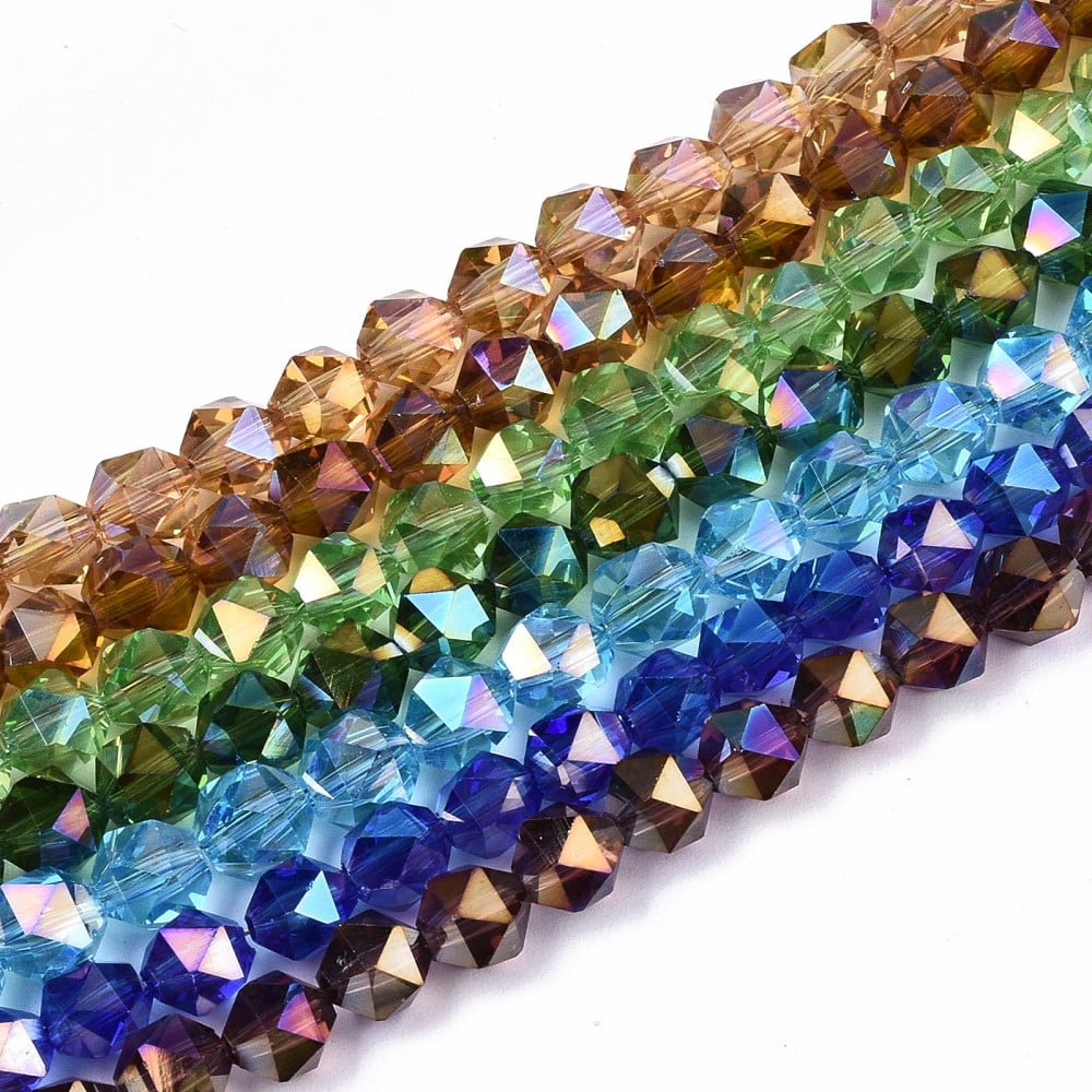 Electroplate Transparent Glass Beads Strands AB Color Plated Faceted Round Mixed Color 6x5.5x5.5mm Hole: 1mm about 100pcs/strand 22.44 inch(57cm)
