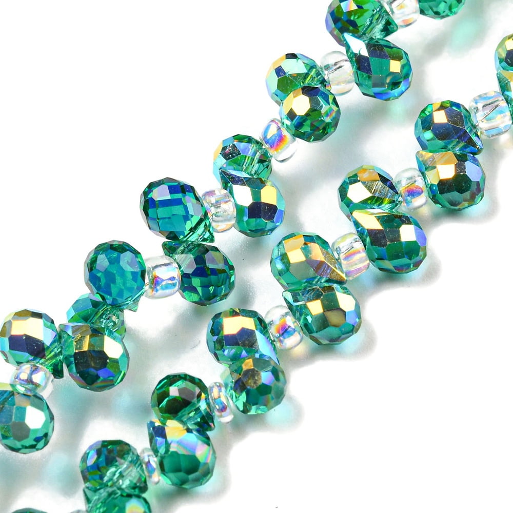 Electroplate Transparent Glass Beads Strands AB Color Plated Faceted Teardrop Top Drilled Light Sea Green 6x4mm Hole: 0.8mm about 97~102pcs/strand 10.63''~14.80''(27~37.6cm)