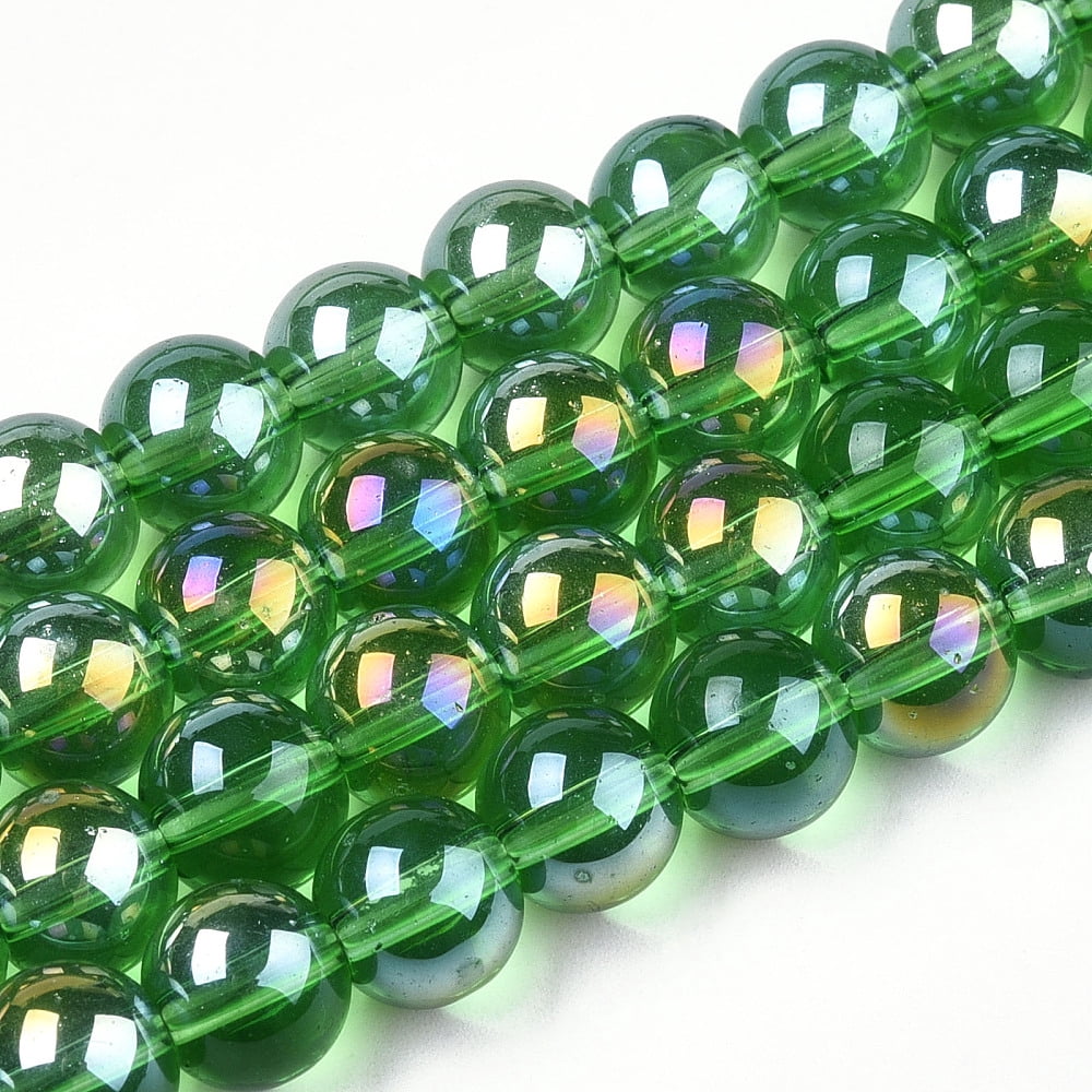 Electroplate Transparent Glass Beads Strands AB Color Plated Round Green 8~8.5mm Hole: 1.5mm 51~53pcs/strand 14.96 inch~15.55 inch(38~39.7cm)