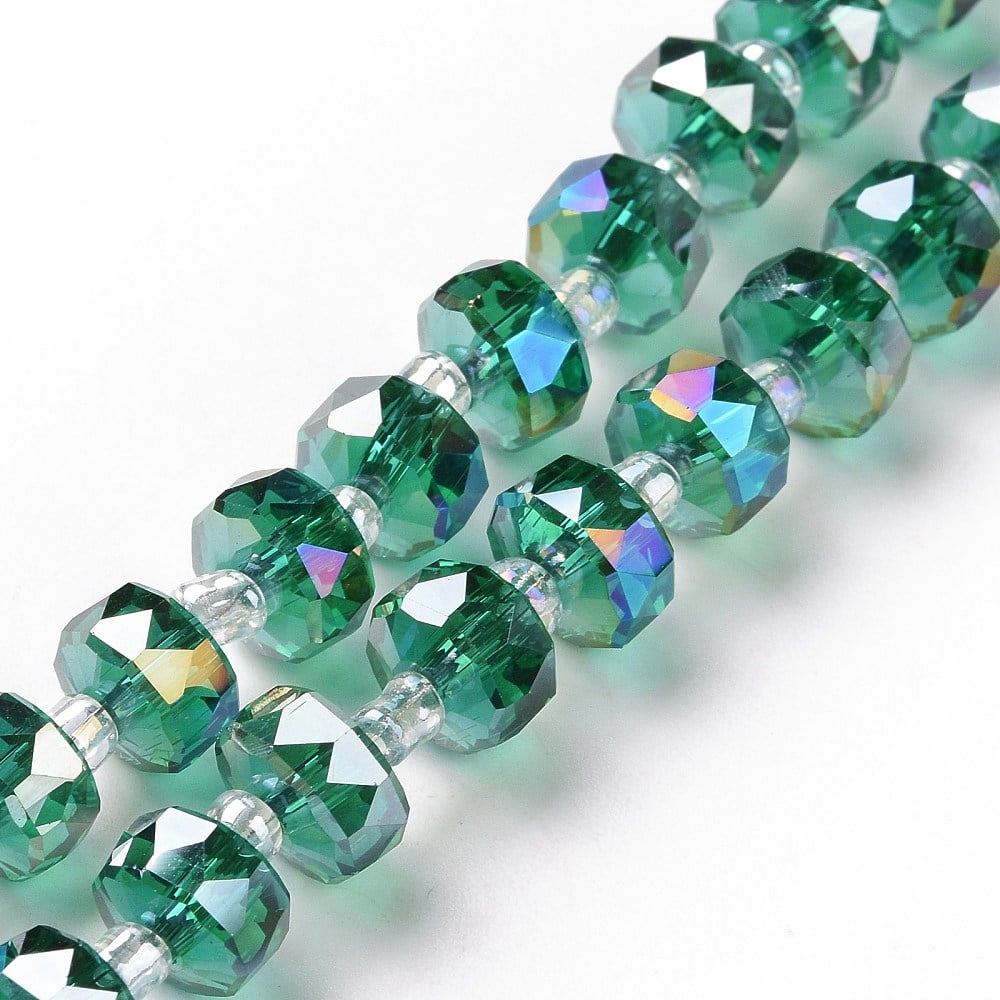 Electroplate Transparent Glass Beads Strands AB color Plated Faceted Rondelle Sea Green 7.5~8x4.5mm Hole: 1.2mm about 78~80pcs/strand 21.25~22.04 inch(54~56cm)