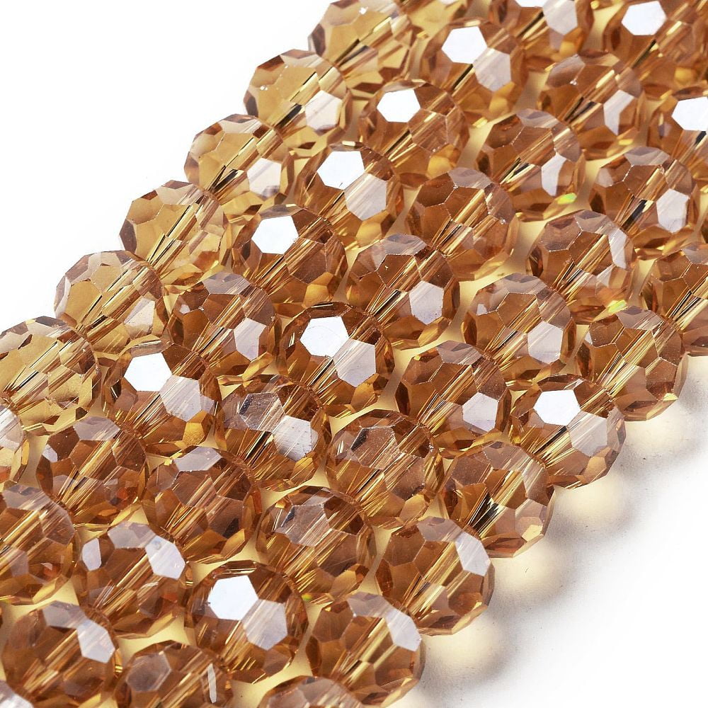 Electroplate Transparent Glass Beads Strands Faceted(32 Facets) Round Pearl Luster Plated Camel 10mm Hole: 1.2mm about 65~69pcs/strand 23.03~24.49 inch(58.5~62.2cm)