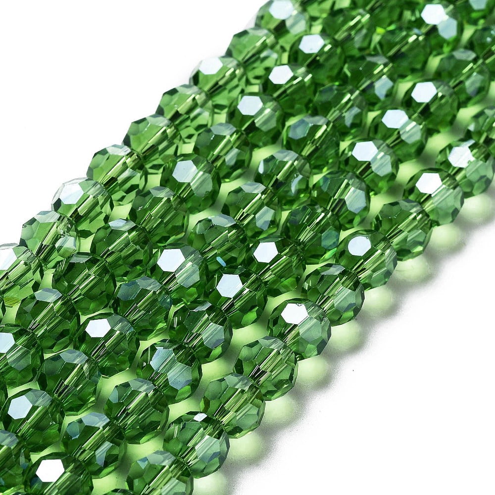 Electroplate Transparent Glass Beads Strands Faceted(32 Facets) Round Pearl Luster Plated Green 8mm Hole: 1mm about 66~69Pc/strand 19.29~19.57 inch