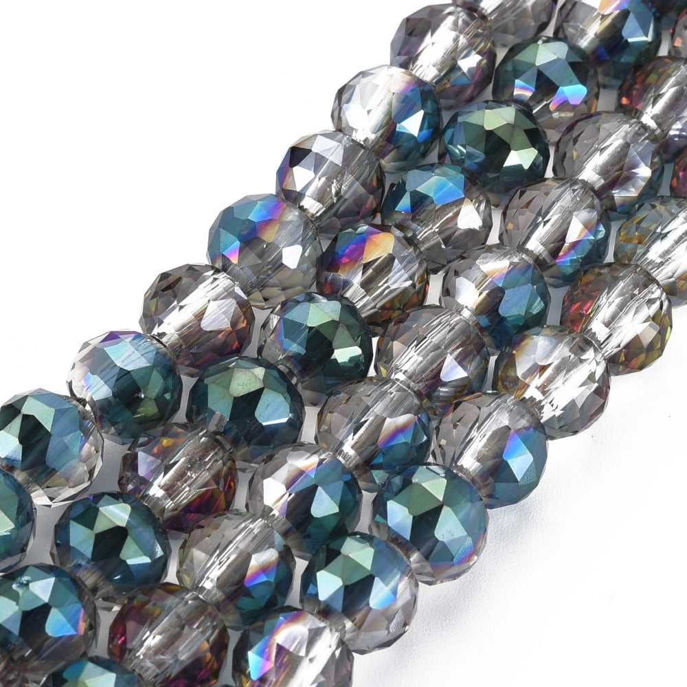 Electroplate Transparent Glass Beads Strands Faceted Round Medium Sea Green 8.5x10mm Hole: 2mm 72pcs/strand 19.84 inch(50.4cm)