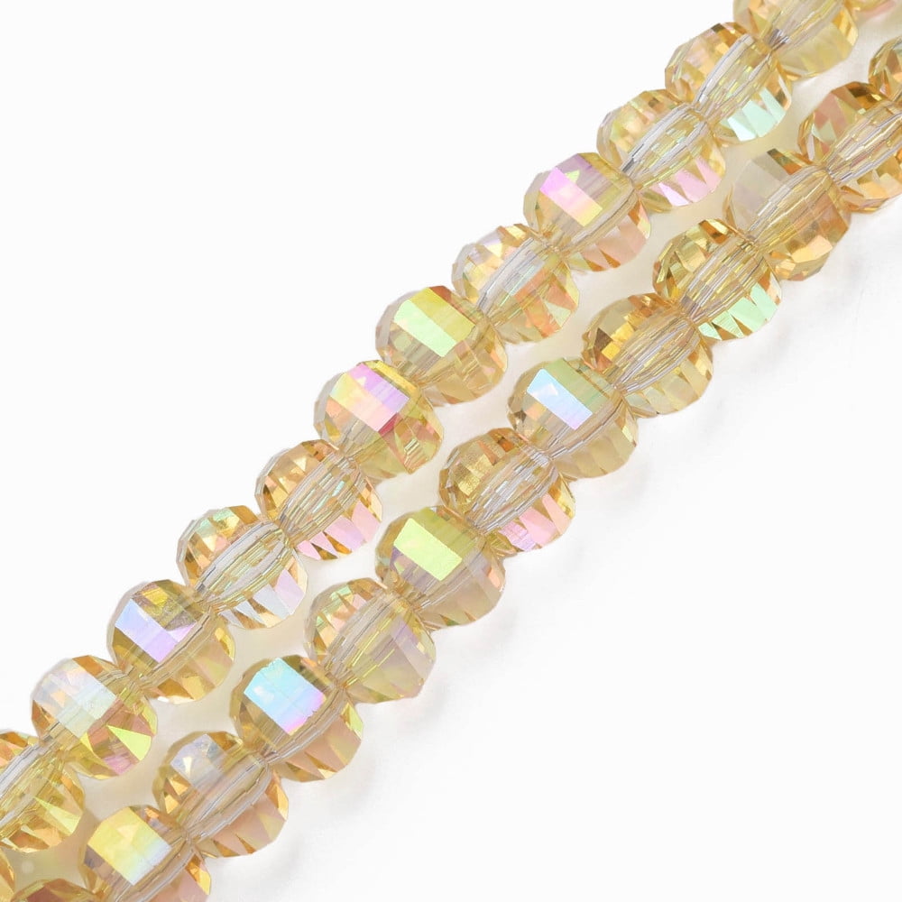 Electroplate Transparent Glass Beads Strands Faceted Round golden 9.5x8.5mm Hole: 1.5mm about 65~70pcs/strand 22.05 inch~23.62 inch(56~60cm)