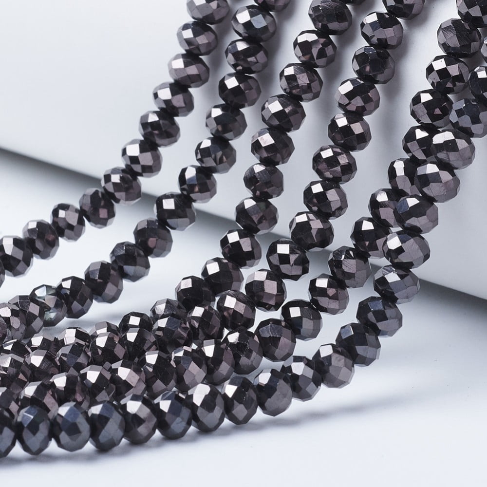 Electroplate Transparent Glass Beads Strands Full Plated Faceted Rondelle Gunmetal Plated 10x8mm Hole: 1mm about 63~65pcs/strand 49~50cm
