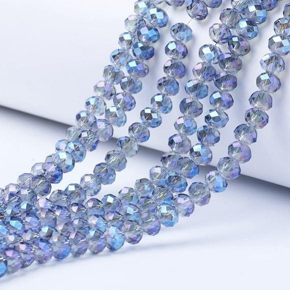 Electroplate Transparent Glass Beads Strands Full Rainbow Plated Faceted Rondelle Cornflower Blue 6x5mm Hole: 1mm 85~88pcs/strand 16.1~16.5 inch(41~42cm)