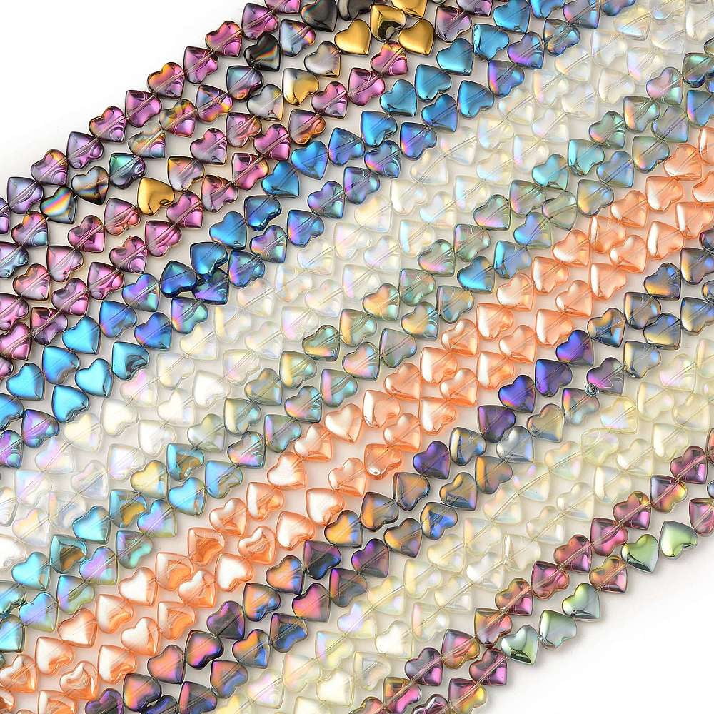 Electroplate Transparent Glass Beads Strands Heart Mixed Color 10x10x4.5mm Hole: 0.8mm about 65pcs/strand 24.41 inch(62cm)