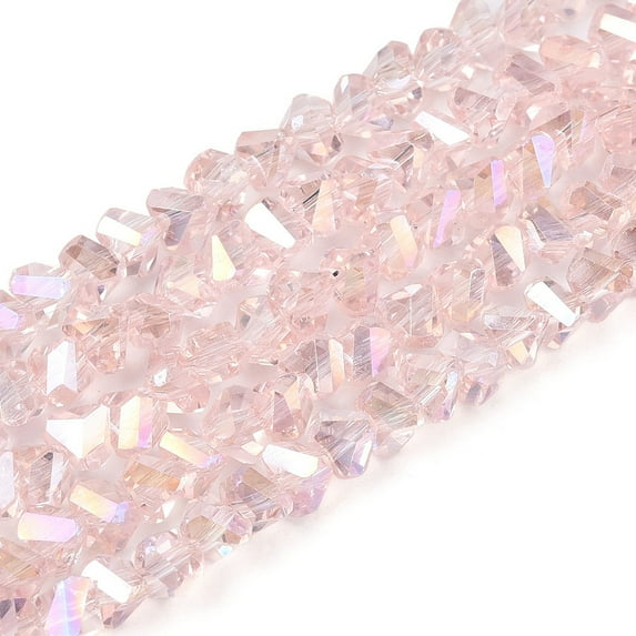 Electroplate Transparent Glass Beads Strands Triangle AB color Plated Faceted Pink 3~3.5x4~4.5x4~4.5mm Hole: 0.8mm about 121~131pcs/strand 14.37~15.35 inch(36.5~39cm)