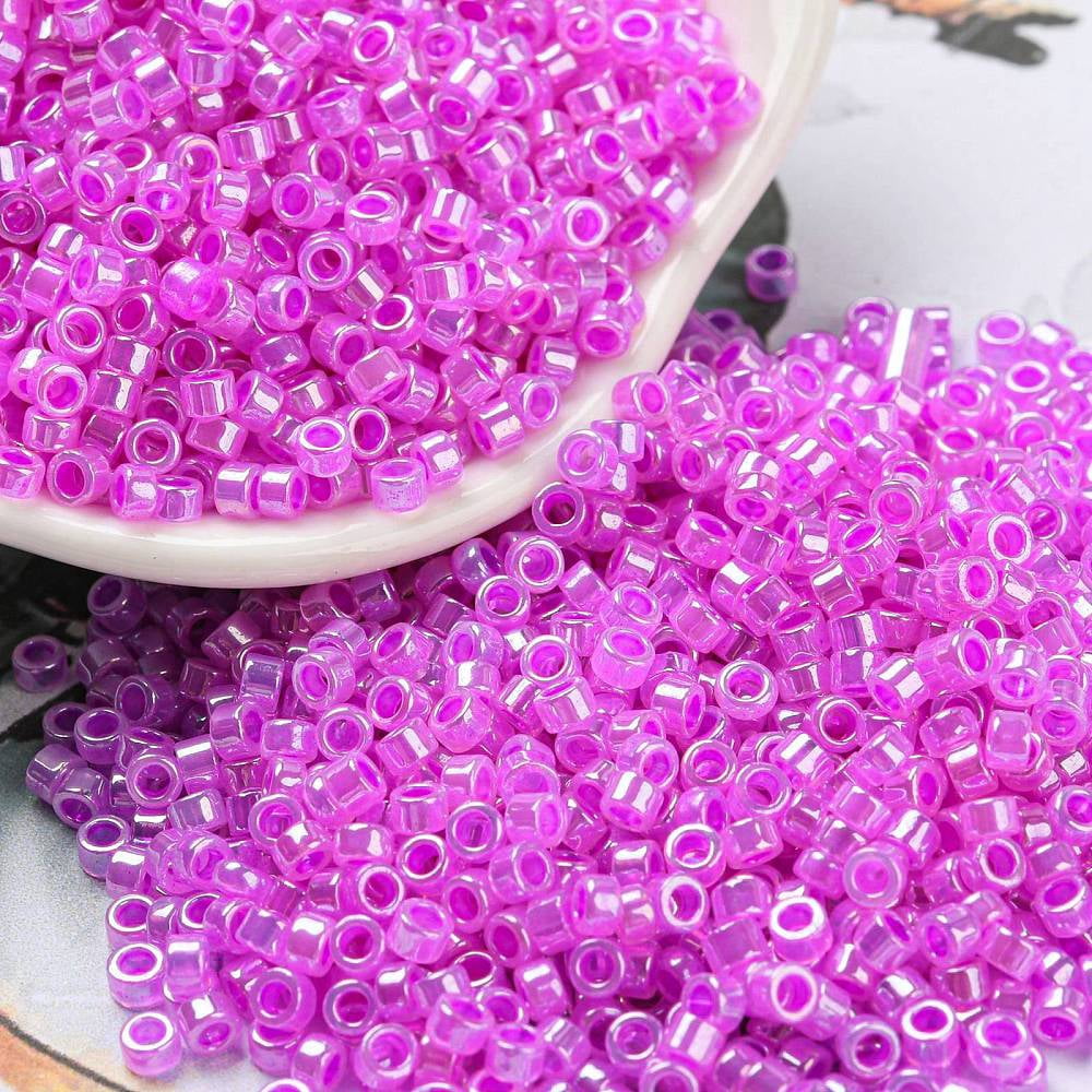 Electroplate Transparent Glass Seed Beads Ceylon Cylinder Magenta 2.5x1.6mm Hole: 1.4mm about 50398pcs/pound
