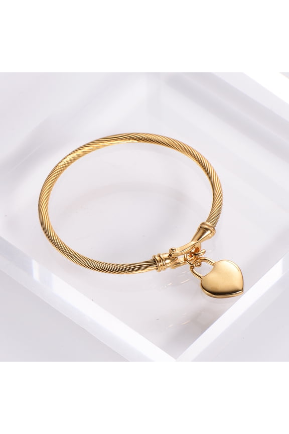 Electroplated 18K Gold Stainless Steel 3mm Cable Steel Wire Heart Shaped Bracelet