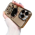 thumbnail image 1 of Electroplated Astronaut Case with Full Lens Film with Astronaut Invisible Stand, Glitter Glitter Paper for iPhone 15 14 13 12 11 Pro Max Mini XS XR X 7 8 Phone Case (Gold,iPhone 12), 1 of 8