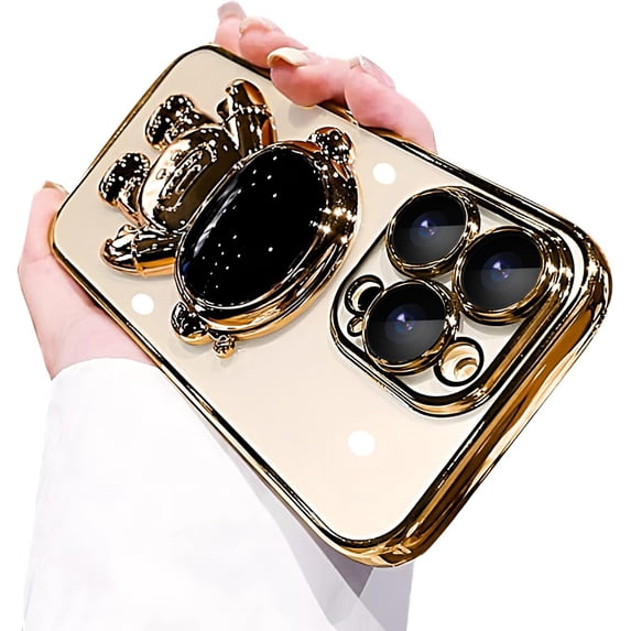 Electroplated Astronaut Hidden Stand Case for iPhone 14 Pro Max Case for Women with Camera Protection Foldable Astronaut Kickstand Phone Case Soft Glitter Bling Protective Case (Space Gold)