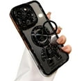 thumbnail image 1 of Electroplated Astronaut Rings Phone Case with Invisible Stand with or Without Gradient Glitter Paper, Drop Proof for iPhone 15 14 13 12 11 Pro Max XS XR X Phone Case (Black 1,iPhone 14), 1 of 8