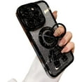 thumbnail image 1 of Electroplated Astronaut Rings Phone Case with Invisible Stand with or Without Gradient Glitter Paper, Drop Proof for iPhone 15 14 13 12 11 Pro Max XS XR X Phone Case (Black 2,iPhone 12), 1 of 8