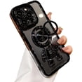 thumbnail image 1 of Electroplated Astronaut Rings Phone Case with Invisible Stand with or Without Gradient Glitter Paper, Drop Proof for iPhone 15 14 13 12 11 Pro Max XS XR X Phone Case (Black 1,iPhone 15 Plus), 1 of 8