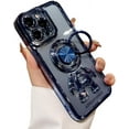thumbnail image 1 of Electroplated Astronaut Rings Phone Case with Invisible Stand with or Without Gradient Glitter Paper, Drop Proof for iPhone 15 14 13 12 11 Pro Max XS XR X Phone Case (Blue 1,iPhone XR), 1 of 8