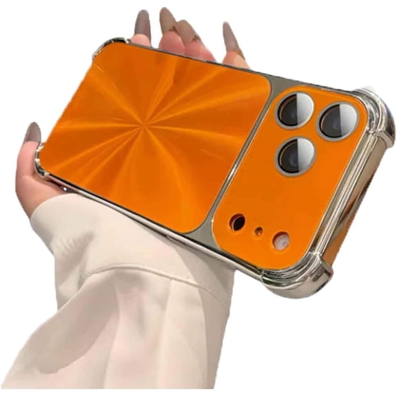 Electroplated Aurora CD Pattern Texture Case Cover for iPhone 17 – Reinforced Quad-Corner Design with Camera Guard, Stylish Shock-Absorbing Full Coverage Case (for iPhone 17 pro max,Orange)
