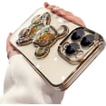 thumbnail image 1 of Electroplated Bear for iPhone 15 Pro Case for Women Glitter Floating Liquid Quicksand Case with Camera Protector Slim Shockproof Full Body Protective Case (Gold), 1 of 8