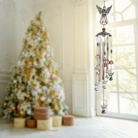 Electroplated Brass Metal Tube Wind Chime - Angel-Shaped Hanging Ornament Shiny Metal Bell Decor, Lightweight Indoor & Outdoor Accessory for Home, Garden, Patio & Porch Daily Decoration, 1pc