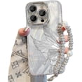 thumbnail image 1 of Electroplated Butterfly Glitter Feathered Case with or Without Chain, Lens Film Fully Covered, Drop Proof for iPhone 15 14 13 12 11 Pro Max XS XR X Phone Case (Silver 2,iPhone 14 Pro Max), 1 of 8