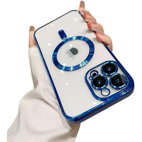 Electroplated CD Pattern Magnetic Case with Lens Protector, Transparent Case, Anti-Drop, for iPhone 15 14 13 12 11 Pro Max XS XR X 7 8 SE Phone Case (Dark Blue,iPhone 11 Pro)