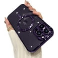 thumbnail image 1 of Electroplated CD Pattern Magnetic Case with Lens Protector, Transparent Case, Anti-Drop, for iPhone 15 14 13 12 11 Pro Max XS XR X 7 8 SE Phone Case (Dark Purple,iPhone 14), 1 of 8