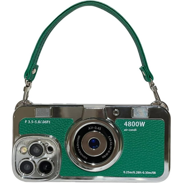 Electroplated Camera Phone Case with Hand Strap, Vintage Style Camera Design Phone Case for iPhone 14 13 12 11 Pro Max Case