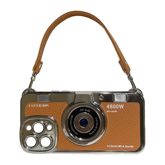 Electroplated Camera Style Phone with Detachable Hand Strap for Enhanced Grip and