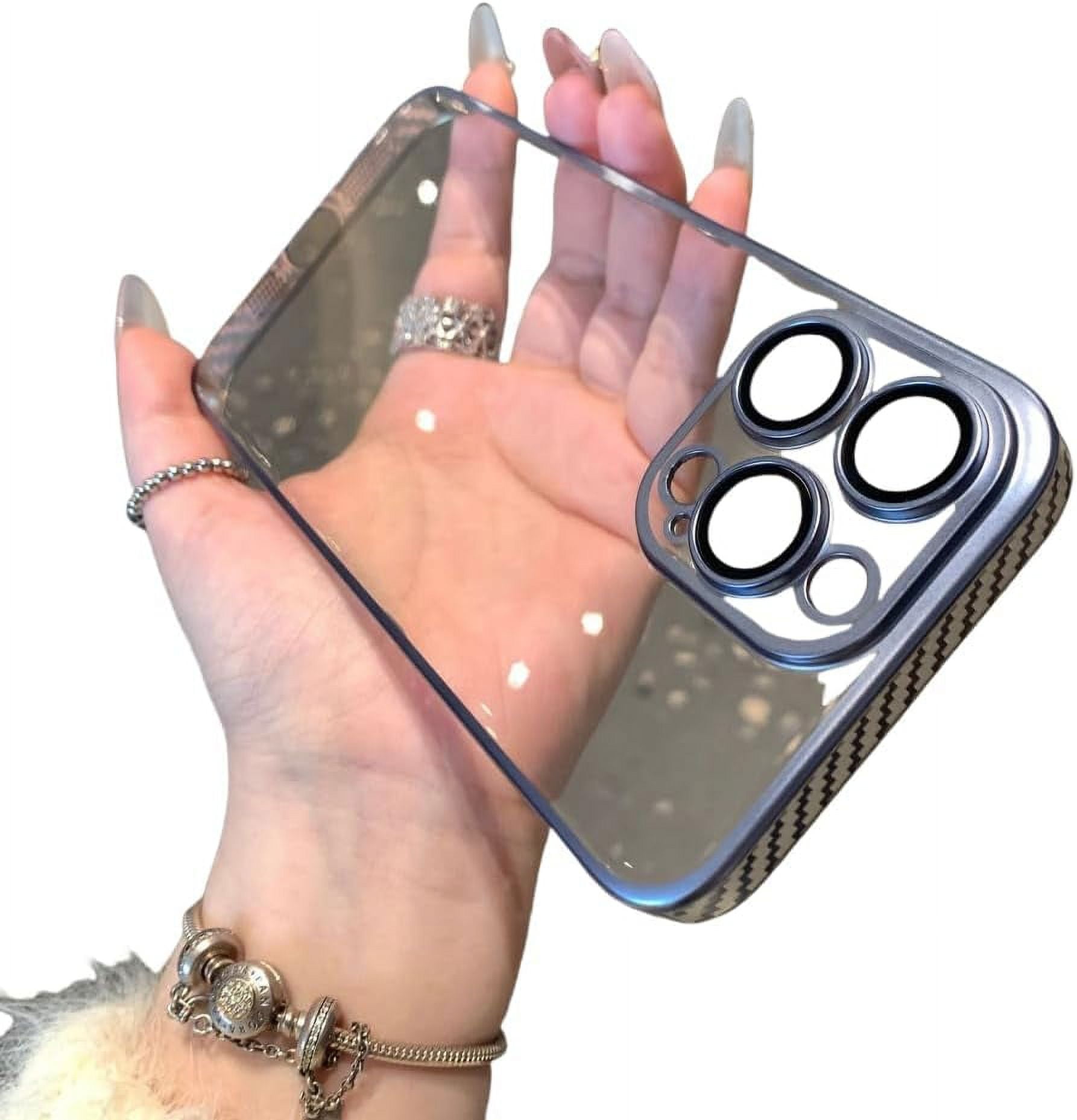 Electroplated Carbon Fiber Bezel Case, Clear Phone Case, Lens Full