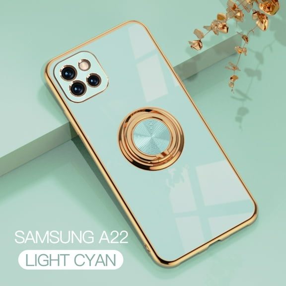 Electroplated Case for Samsung Galaxy A22 5G, Slim Thin Light Plating Frame Rotatable Metal Ring Holder Bracket Cover with Magnetic Car Mount Rugged Shockproof Anti-Scratches Case,Mint