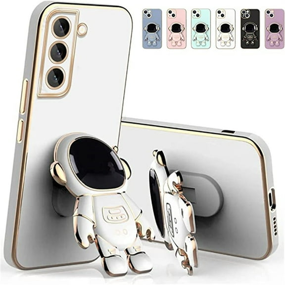Electroplated Case for Samsung Galaxy S23 Plus, Cute 3D Astronaut Hidden Kickstand Slim Cover, TPU Rubber Shockproof Anti-Scratches Case for Samsung Galaxy S23 Plus,White